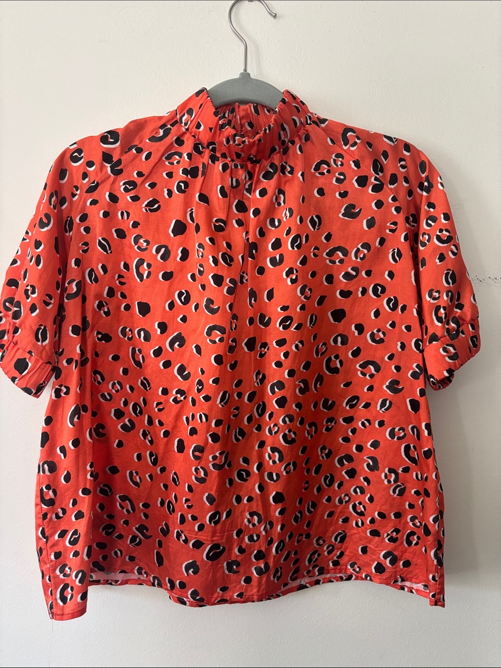 Corey Lynn Calter Red Leopard Print Short Sleeve Blouse